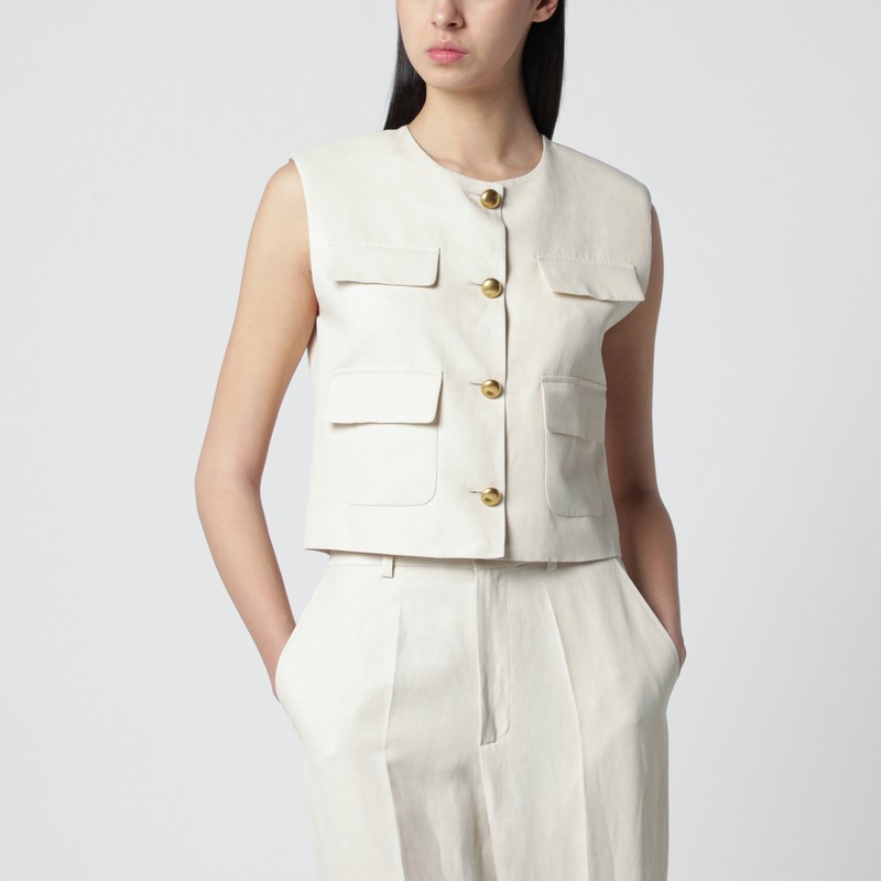 Sand-colored linen-blend waistcoat