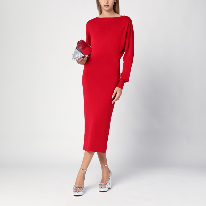 P.a.r.o.s.h Red Wool And Cashmere Midi Dress In Red