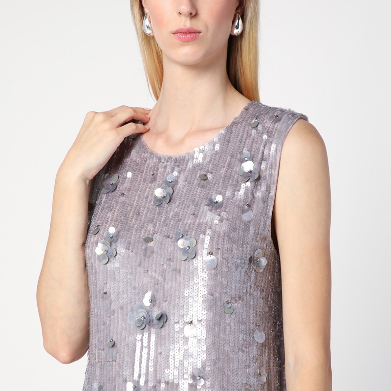 P.a.r.o.s.h Grey Mélange Mini Dress With Micro Sequins In Grey