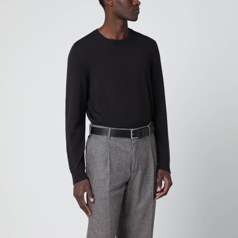 Drumohr Truffle Coloured Wool Crew Neck Sweater In Black