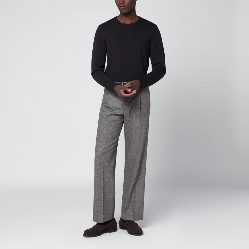 Drumohr Truffle Coloured Wool Crew Neck Sweater In Black
