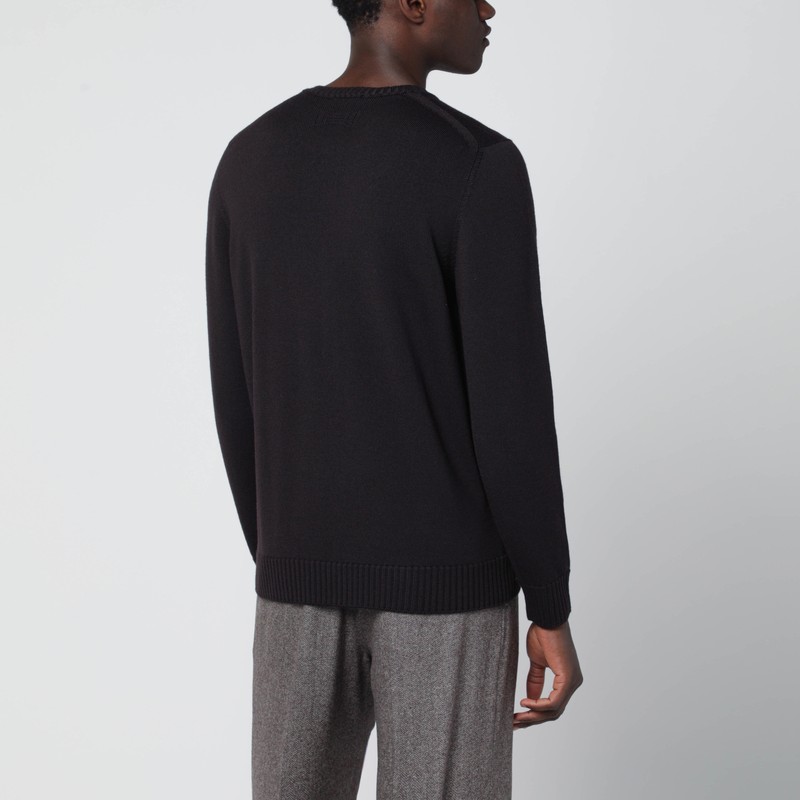 Drumohr Truffle Coloured Wool Crew Neck Sweater In Black