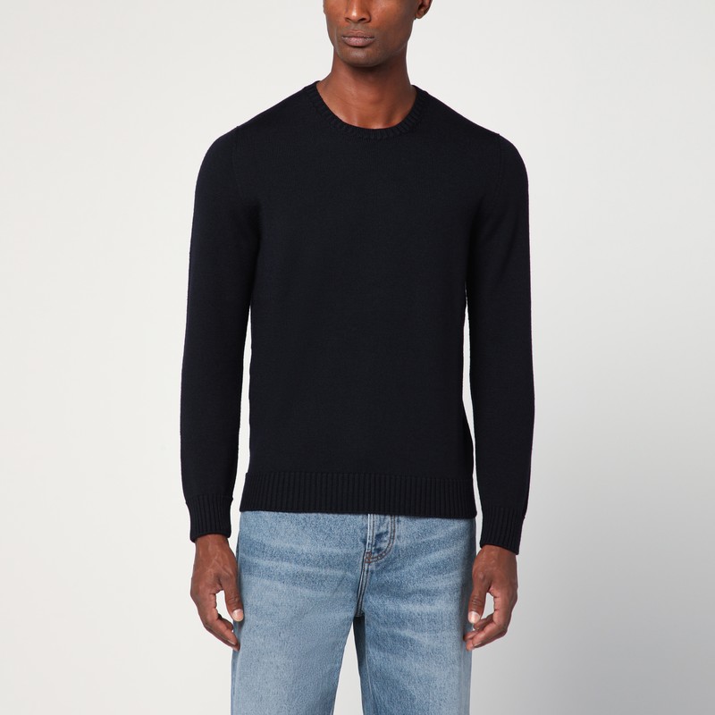 Navy blue wool crew neck sweater - Drumohr - Modalova