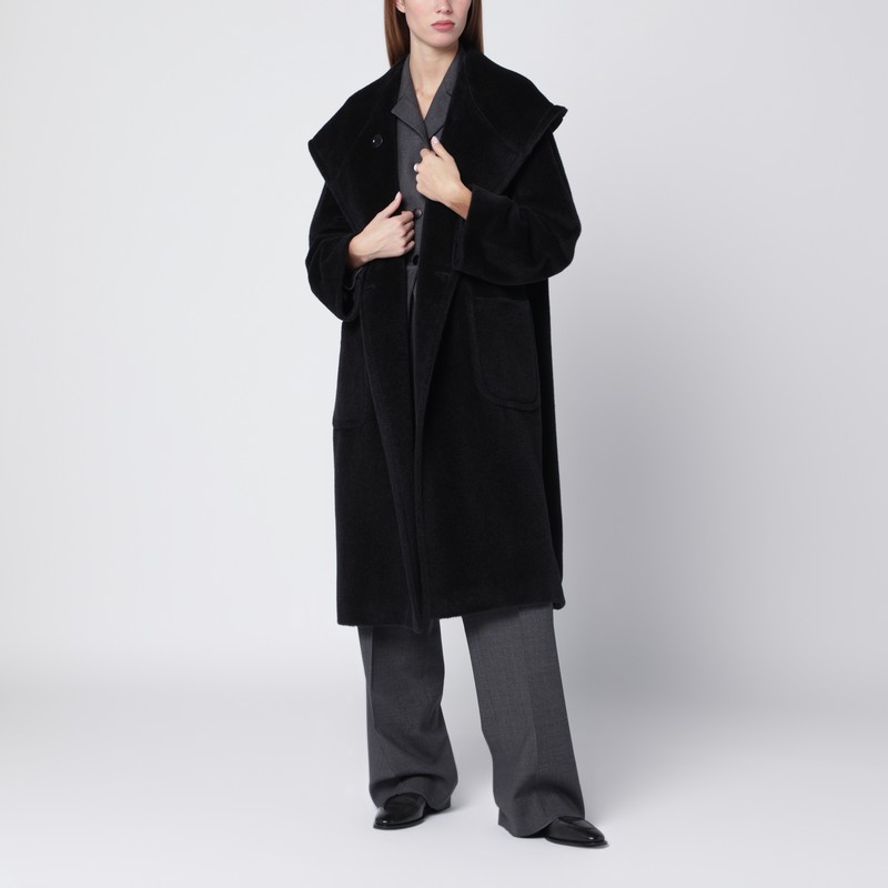 Tagliatore Black Alpaca And Wool-blend Coat With Hood In Black