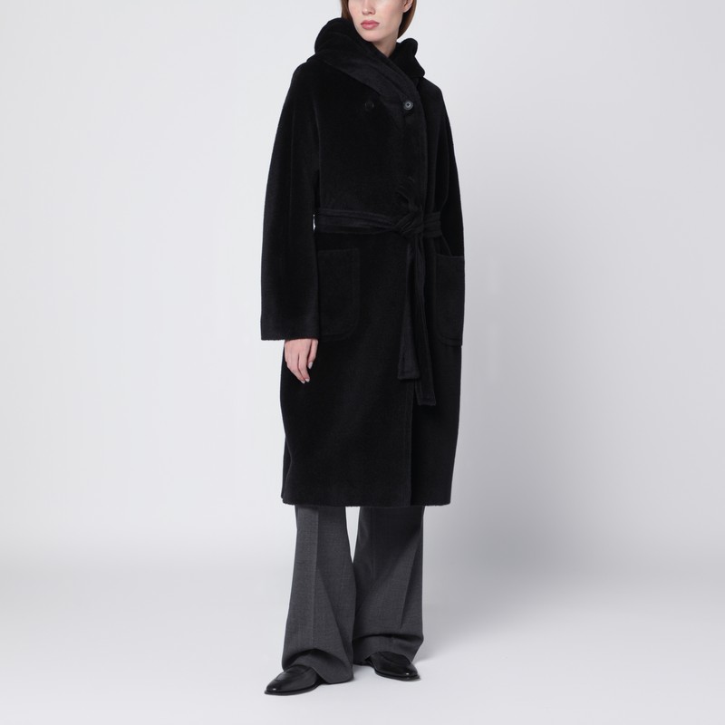 Tagliatore Black Alpaca And Wool-blend Coat With Hood In Black