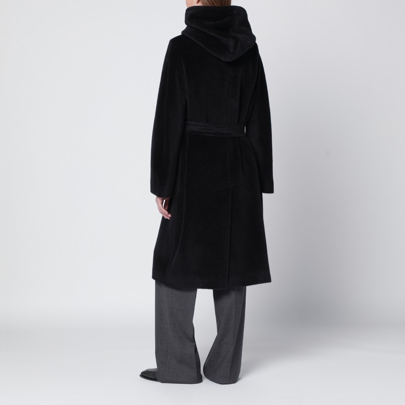 Tagliatore Black Alpaca And Wool-blend Coat With Hood In Black
