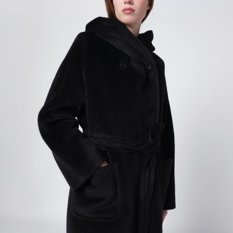 Tagliatore Black Alpaca And Wool-blend Coat With Hood In Black