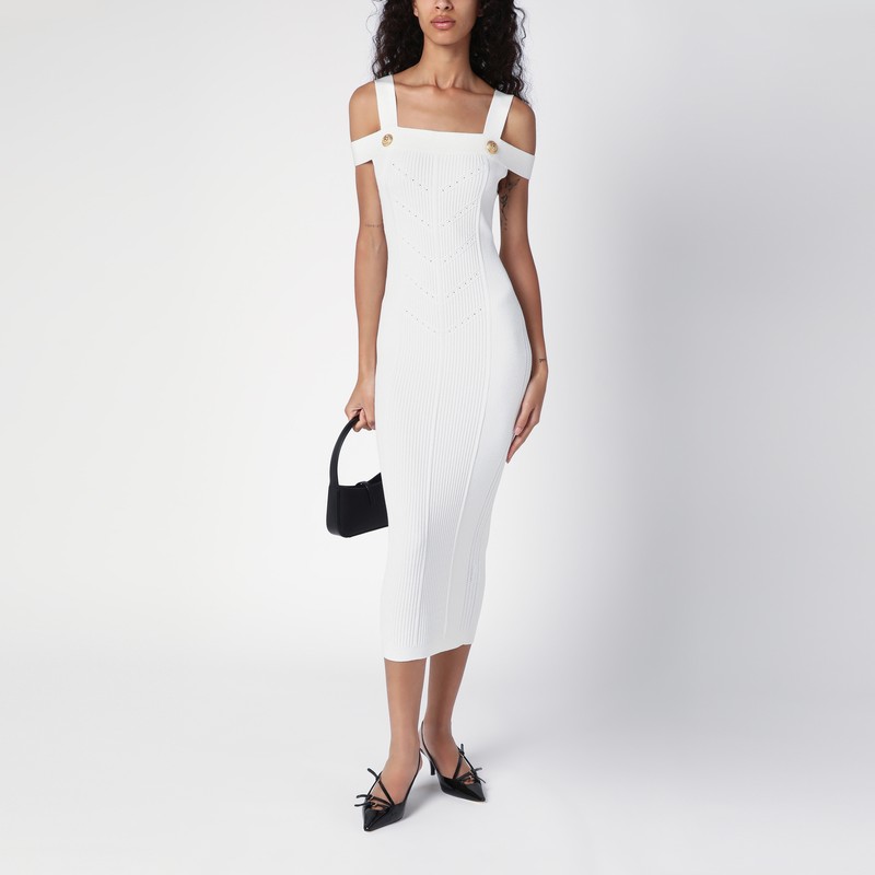 Balmain White Knit Dress With Double Straps In White