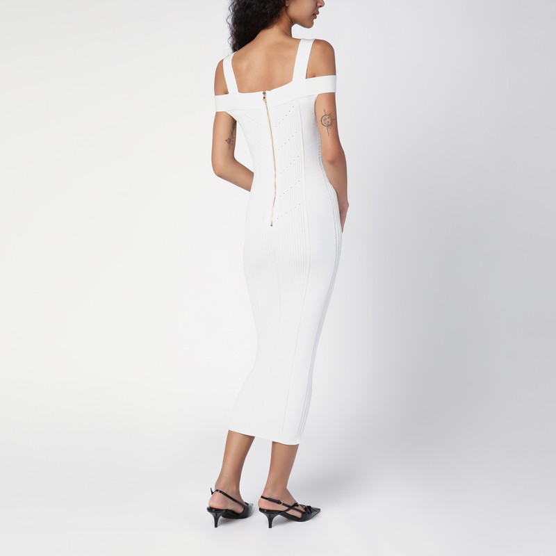 Balmain White Knit Dress With Double Straps In White