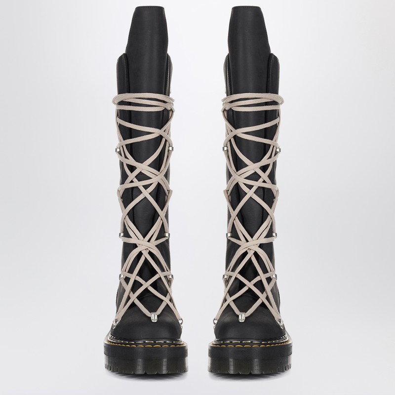 Dr. Martens X Rick Owens 1b60 Quad Sole Pentalace Black Tall Boots In Black