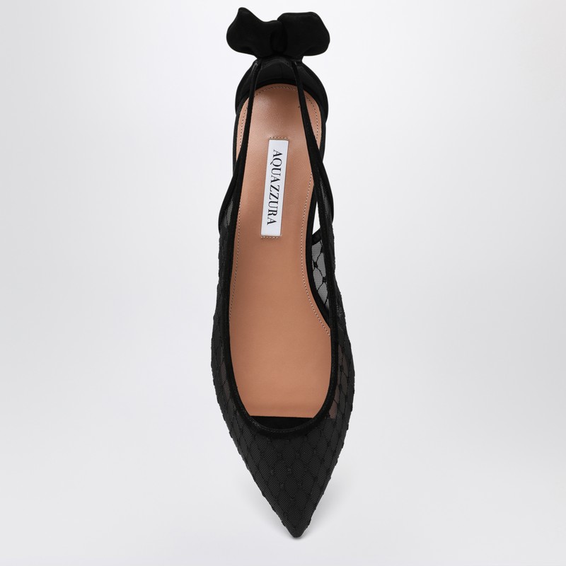 Aquazzura Black Mesh And Suede Ballerinas With Bow In Black