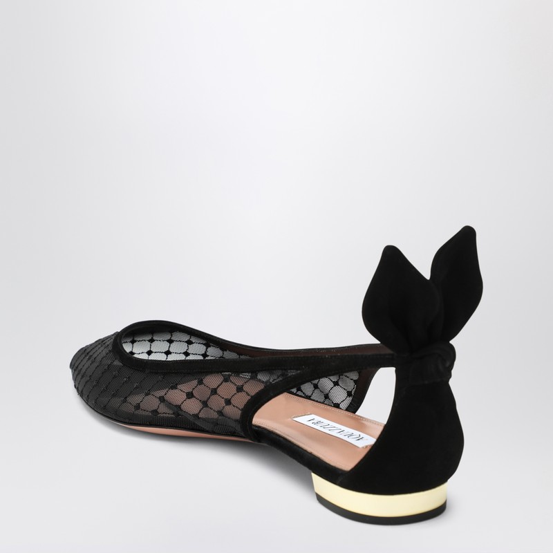 Aquazzura Black Mesh And Suede Ballerinas With Bow In Black