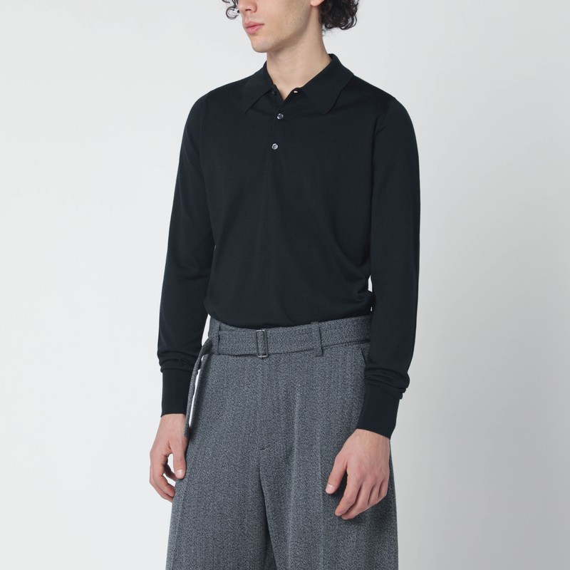 Black wool polo shirt