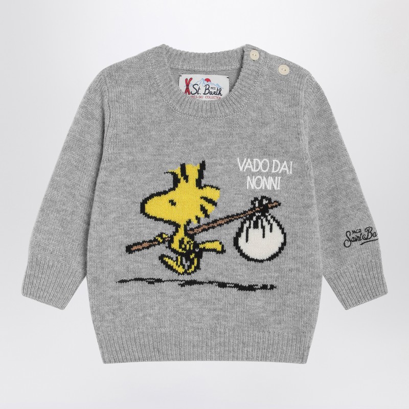 Mc2 Saint Barth Grey Wool-blend Sweater With Woodstock In White
