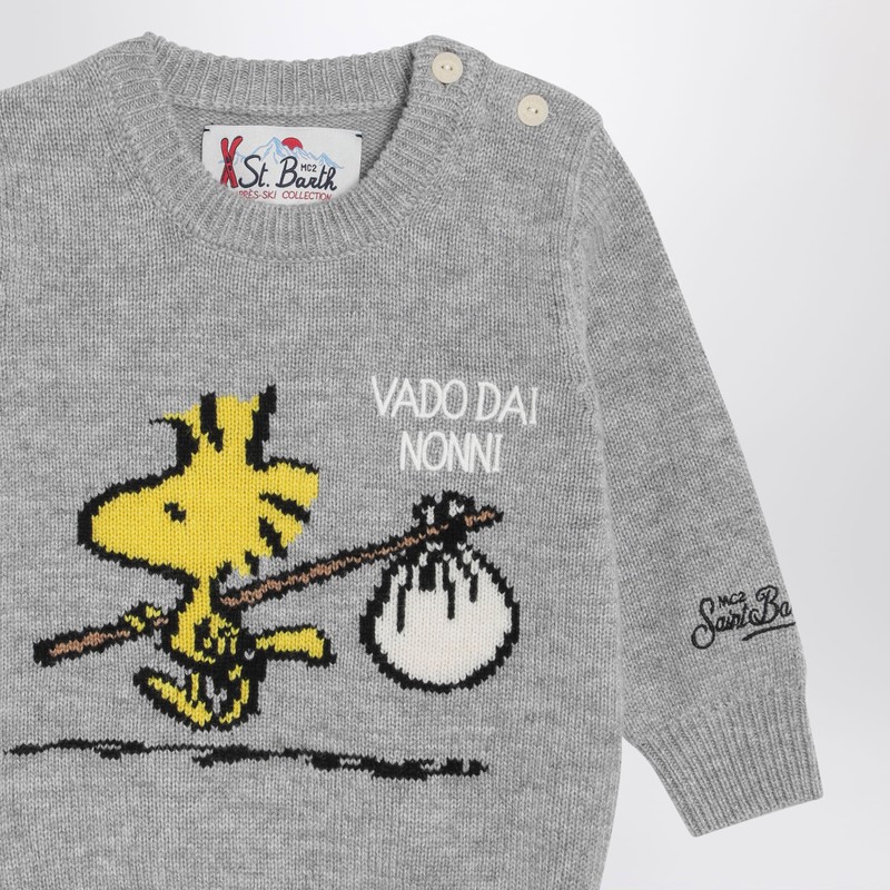 Mc2 Saint Barth Grey Wool-blend Sweater With Woodstock In White