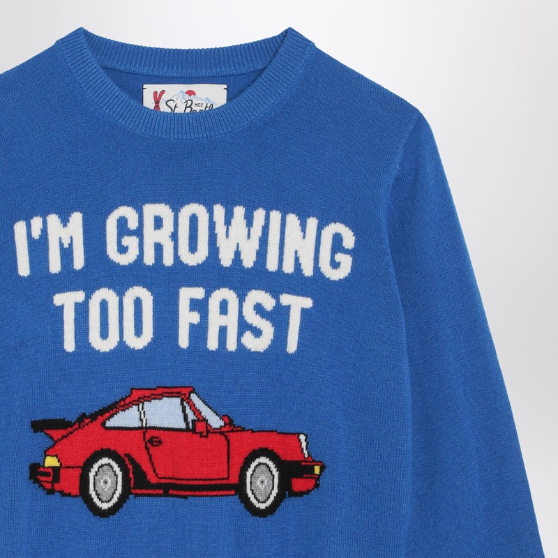 Mc2 Saint Barth Blue Wool-blend Sweater With Car In Blue