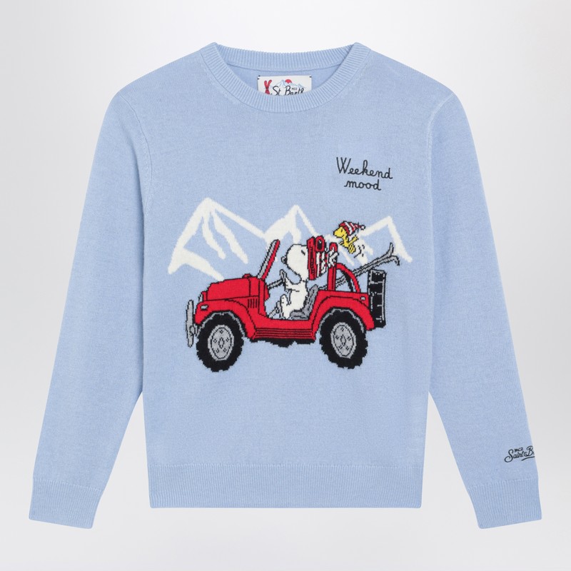 Mc2 Saint Barth Light Blue Wool-blend Sweater With Snoopy In Purple