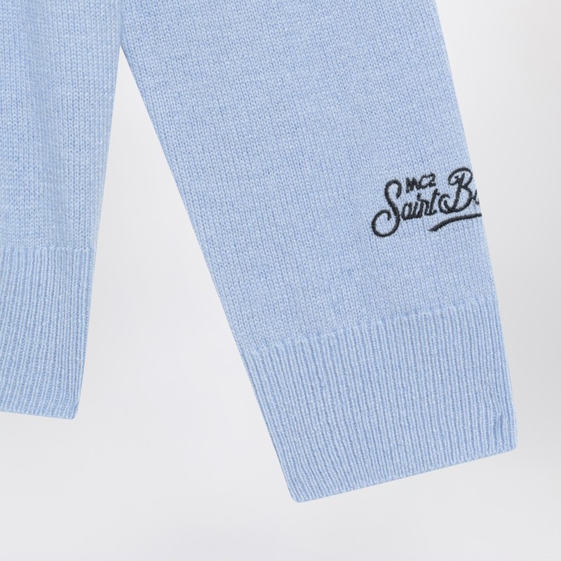 Mc2 Saint Barth Light Blue Wool-blend Sweater With Snoopy In Purple