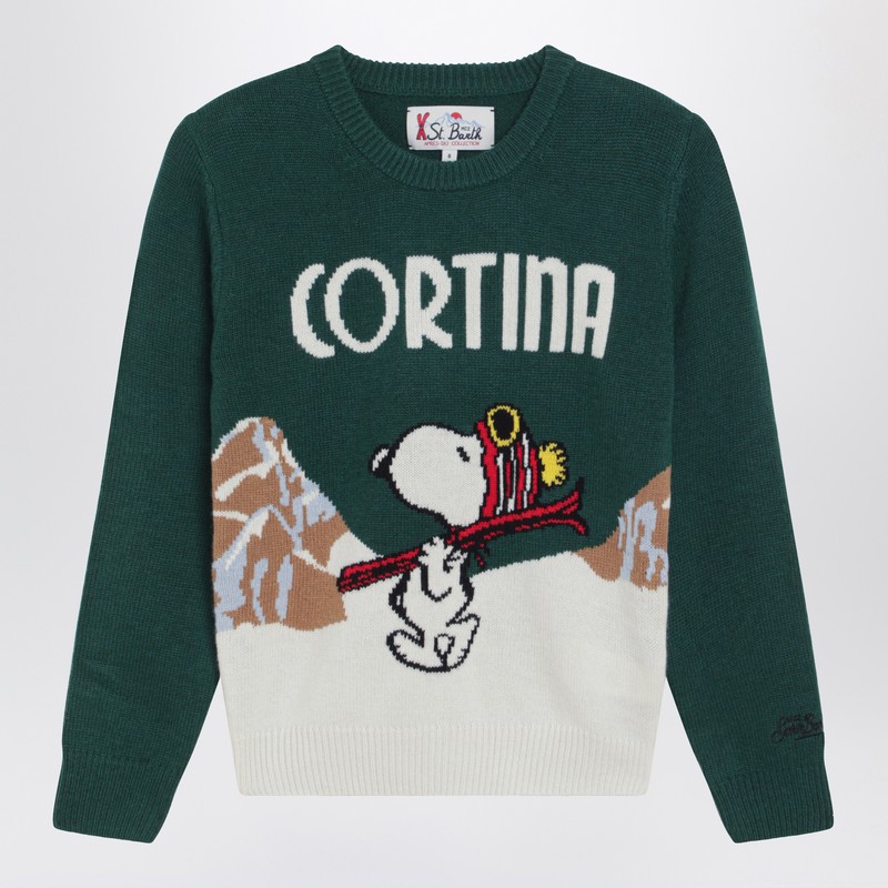 Mc2 Saint Barth Green Wool-blend Sweater With Snoopy Cortina In Green