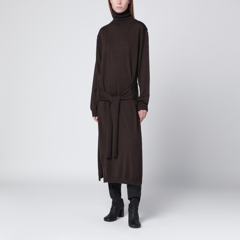 Brown trompe-loeil wool-blend dress