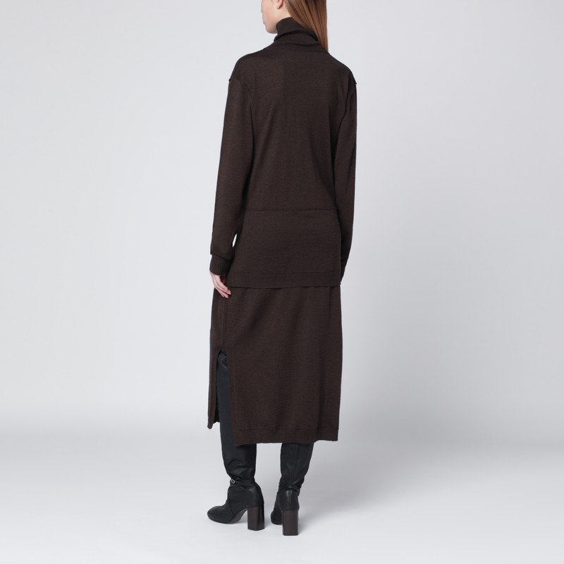 Lemaire Brown Trompe-l'oeil Wool-blend Dress In Brown
