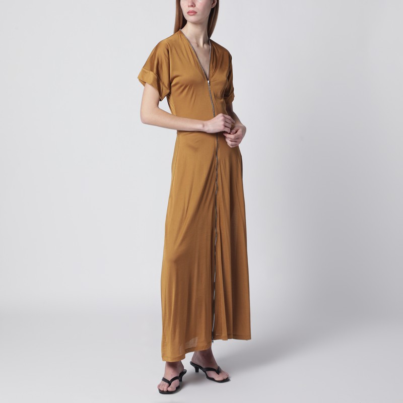 Cinnamon-brown zip-up dress in cotton-viscose jersey