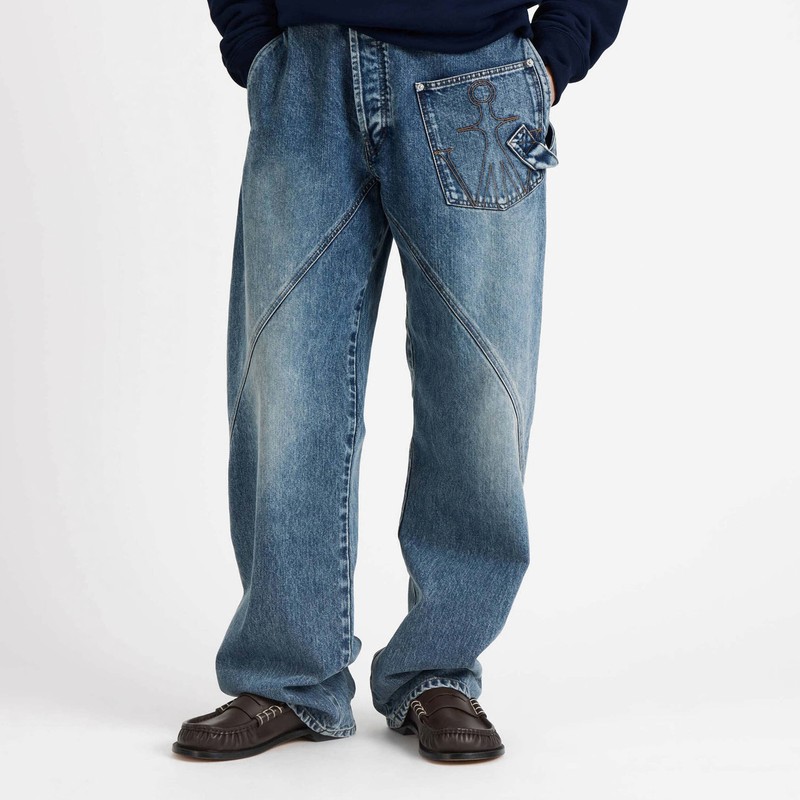 Mid-blue twisted-denim jeans
