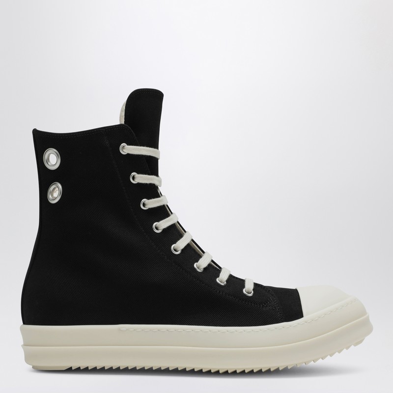 Black denim sneakers with eyelets