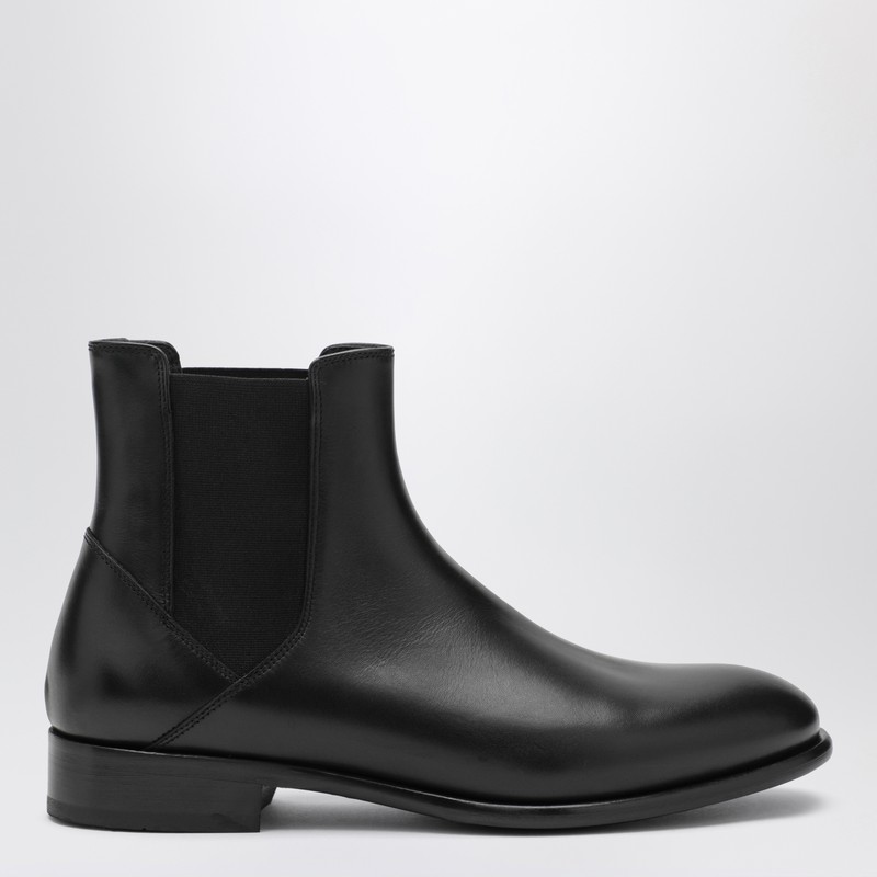 Black smooth leather ankle boots