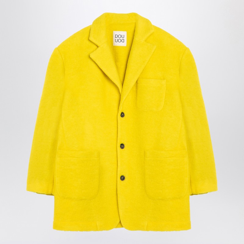 Douuod Yellow Single-breasted Coat In Wool Blend In Yellow