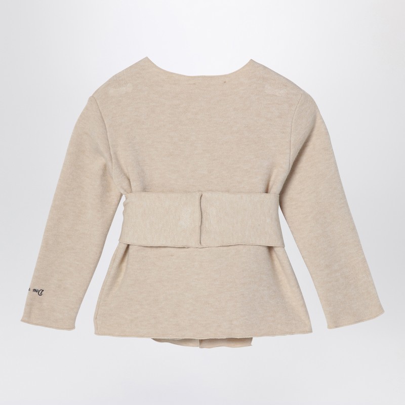 Dou Dou Beige Crossover Cardigan With Bow In Beige