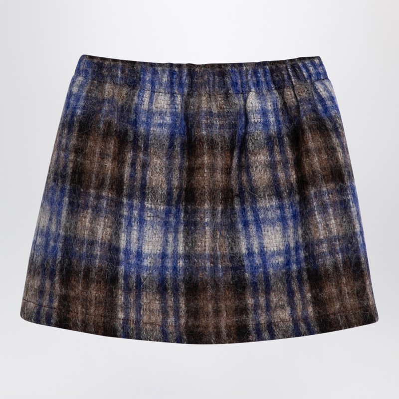 Dou Dou Grey/blue Wool Blend Checked Skirt In Multicolor