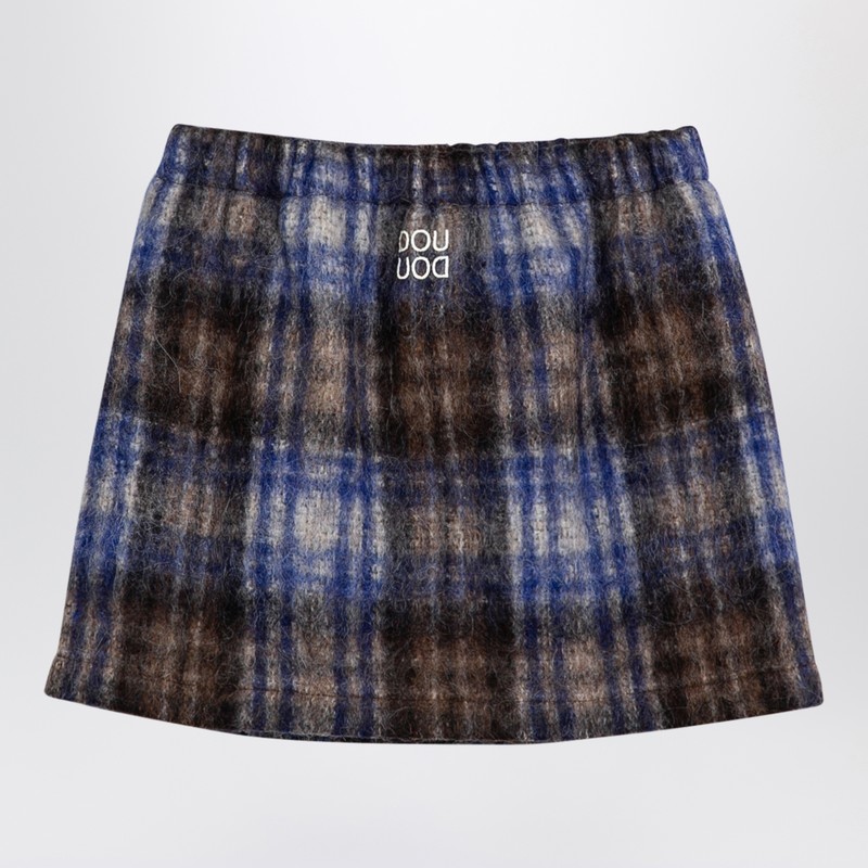 Dou Dou Grey/blue Wool Blend Checked Skirt In Multicolor