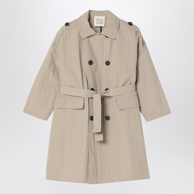 Beige double-breasted trench coat in nylon