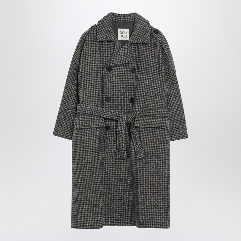 Ebony/beige checked wool coat