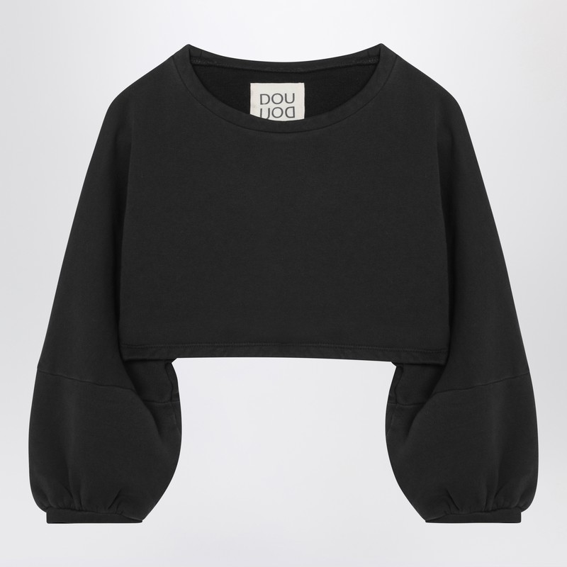 Cropped sweatshirt in black cotton