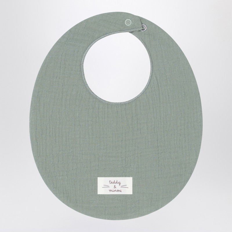 Teddy & Minou Sage Green Cotton Bib In Green