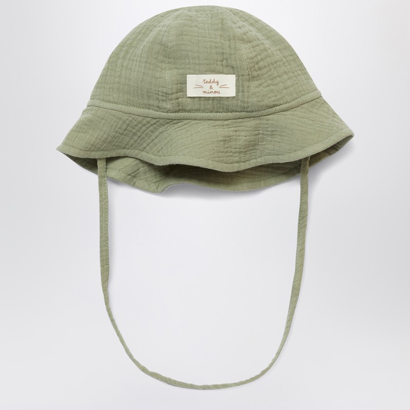 Teddy & Minou Sage Green Hat With Drawstring In Green