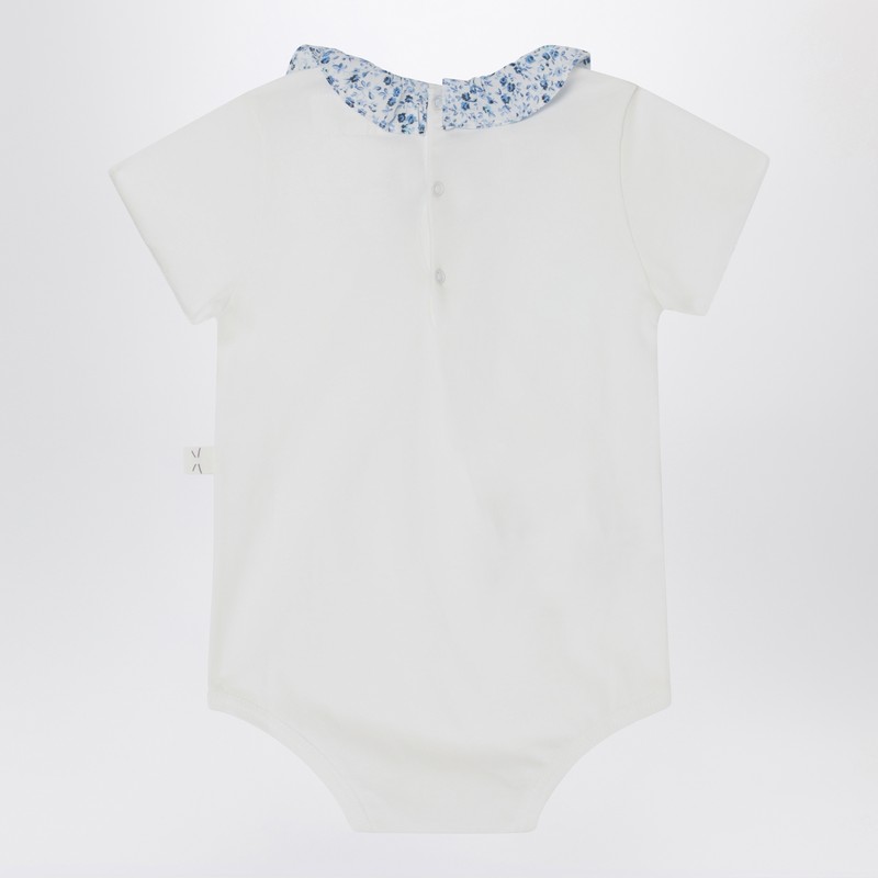 Teddy & Minou White Romper With Liberty Fabric Collar In White