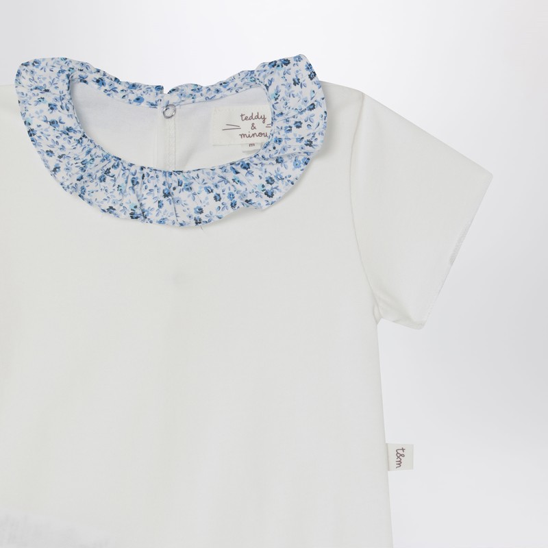 Teddy & Minou White Romper With Liberty Fabric Collar In White