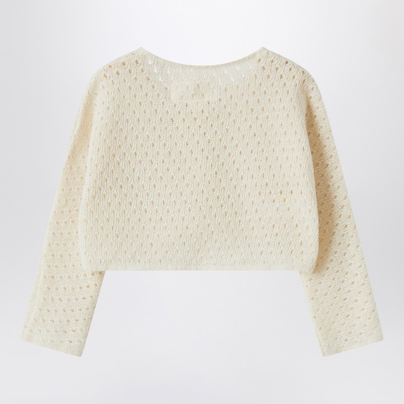 Teddy & Minou Cream-colored Cardigan And Hat In Openwork Knit In White