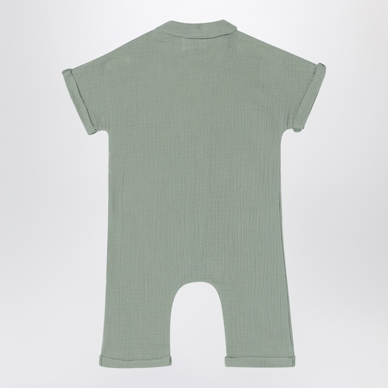 Teddy & Minou Sage Green Romper In Cotton Muslin In Green