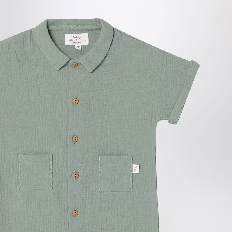Teddy & Minou Sage Green Romper In Cotton Muslin In Green