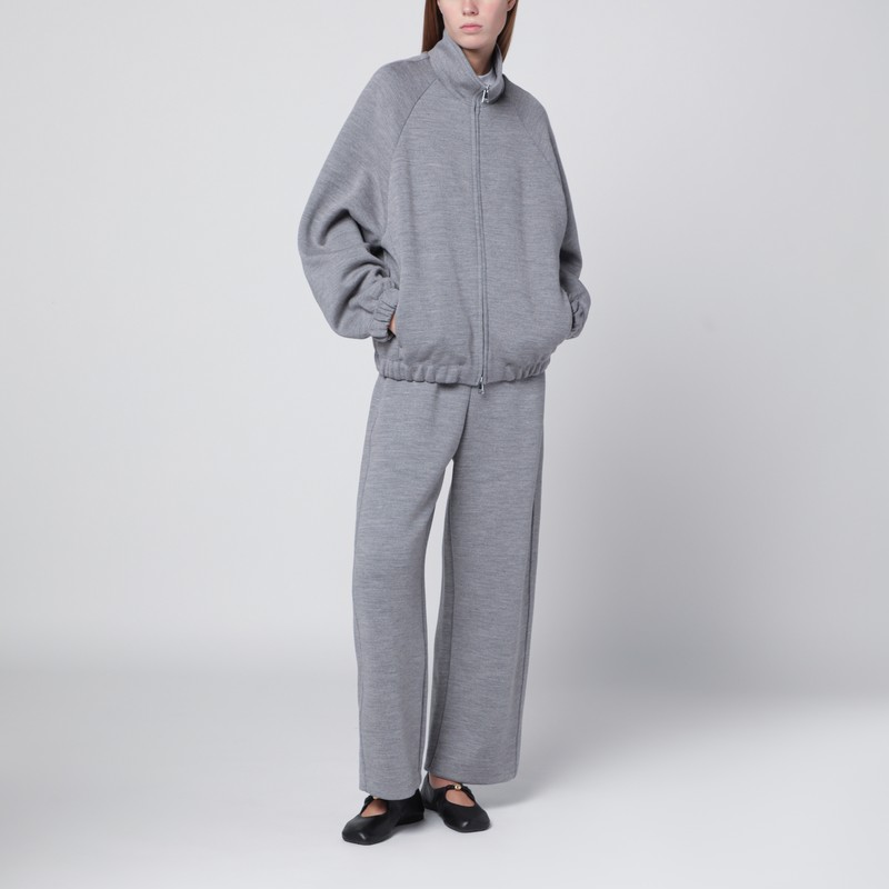 Max Mara Grey Wool-cotton Blend Trousers In Gray