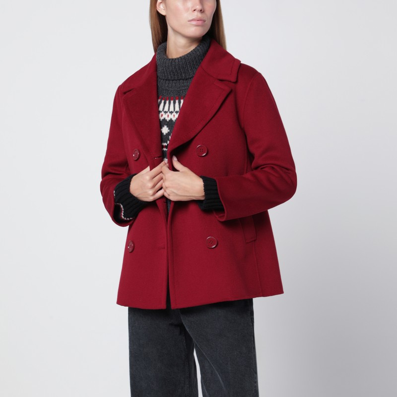 Short burgundy wool coat