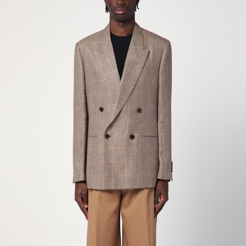 Lardini Brown Double-breasted Jacket In Prince Of Wales Pattern In Brown