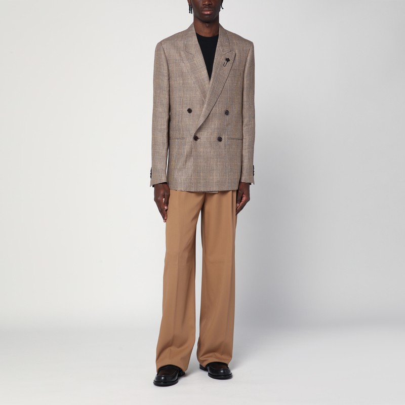Lardini Brown Double-breasted Jacket In Prince Of Wales Pattern In Brown