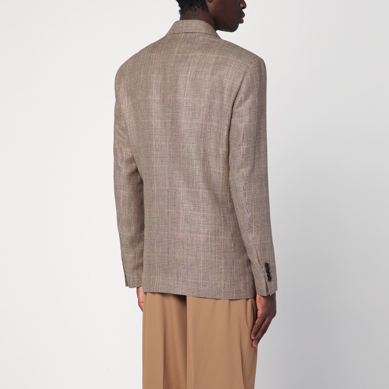 Lardini Brown Double-breasted Jacket In Prince Of Wales Pattern In Brown
