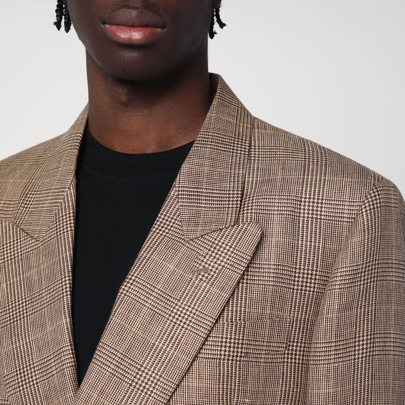 Lardini Brown Double-breasted Jacket In Prince Of Wales Pattern In Brown