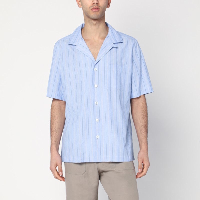 Bowling-style light blue shirt in cotton